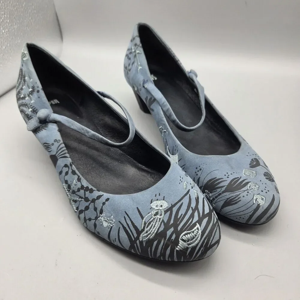 CAMPER TWS Twins Shoes Mary Jane Blue Nubuck Sealife Creatures Womens EU 40 US 9